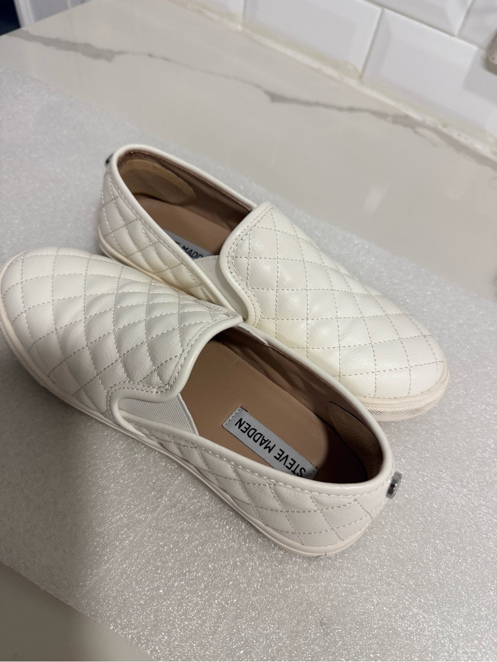 Steve Madden White Quilted Slip-On Loafers - Picture 3 of 9